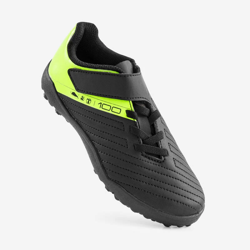 Kipsta Kids' Rip-Tab Turf Football Boots 100 Easy TF - Black/Yellow 6 Kipsta Kids' Rip-Tab Turf Football Boots 100 Easy TF - Black/Yellow - Image 4